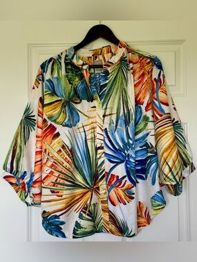 Chico's Multicolor Tropical Print Button-Front Shirt - White Base